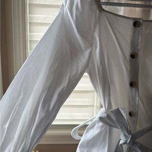 White Button-Down Blouse with Tie Waist